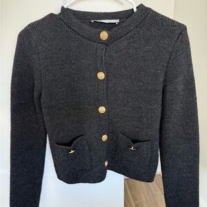 Zara Charcoal Sweater with Gold Accent